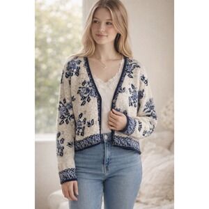 Cottagecore Coquette Floral Knit Cardigan Soft Girl GrandmaCore Sweater Size M